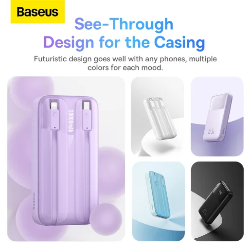 Baseus Comet Series powerbank kijelzővel 20000mAh 22.5W - lila + USB-A / USB-C kábel - 15