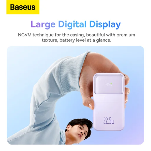 Baseus Comet Series powerbank kijelzővel 20000mAh 22.5W - lila + USB-A / USB-C kábel - 16