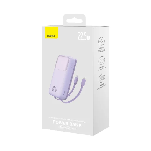 Baseus Comet Series powerbank kijelzővel 20000mAh 22.5W - lila + USB-A / USB-C kábel - 5