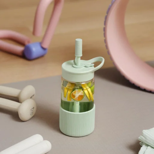 BUYDEEM DG425-CG üveg palack szívószállal, 500 ml, boroszilikát üveg, zöld - 5