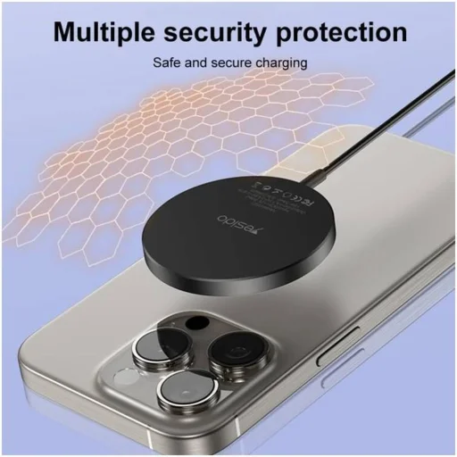 iPhone-hoz Yesido DS21 Vezeték nélküli Töltőállomás, Gyors Töltés, N52 Mágnesek, Erős Tapadás, 15W, Type-C - Fekete - 6
