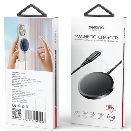 iPhone-hoz Yesido DS21 Vezeték nélküli Töltőállomás, Gyors Töltés, N52 Mágnesek, Erős Tapadás, 15W, Type-C - Fekete - 7