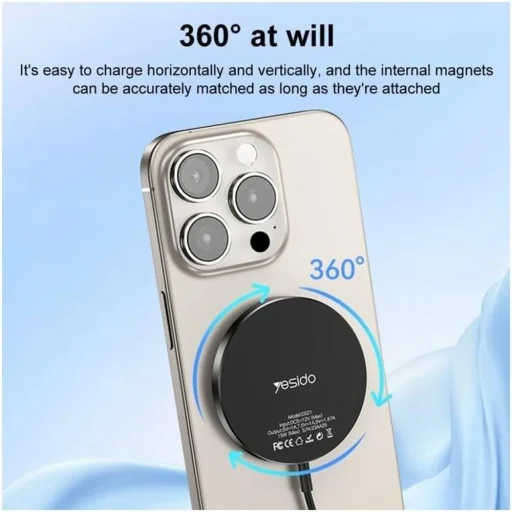 iPhone-hoz Yesido DS21 Vezeték nélküli Töltőállomás, Gyors Töltés, N52 Mágnesek, Erős Tapadás, 15W, Type-C - Fekete - 2