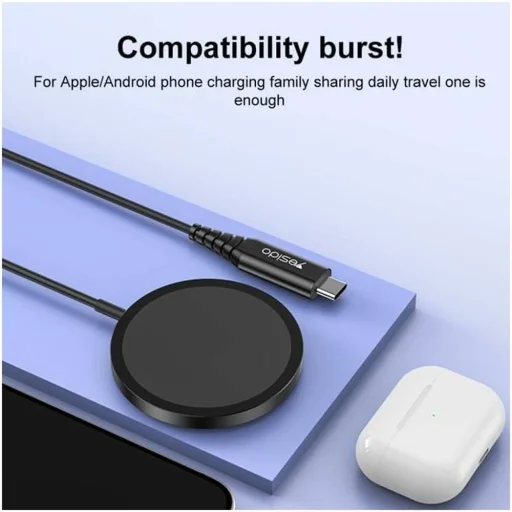 iPhone-hoz Yesido DS21 Vezeték nélküli Töltőállomás, Gyors Töltés, N52 Mágnesek, Erős Tapadás, 15W, Type-C - Fekete - 4