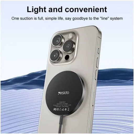 iPhone-hoz Yesido DS21 Vezeték nélküli Töltőállomás, Gyors Töltés, N52 Mágnesek, Erős Tapadás, 15W, Type-C - Fekete - 5