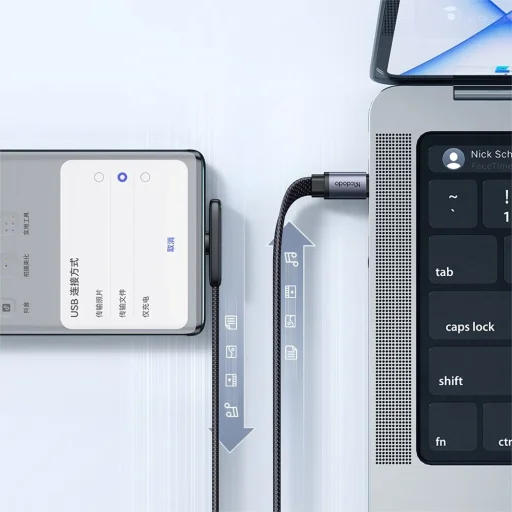 Data Cable Mcdodo (CA-3360) - USB-C - USB-C, 90 fokos dizájn, 100W, LED kijelző, 1.2m - Fekete - 5