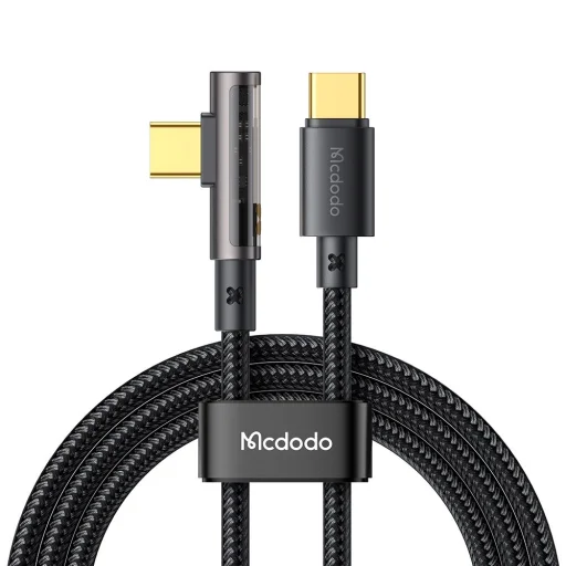Mcdodo Data Cable (CA-3400) - USB-C - USB-C, 90 fokos kialakítás, 100W, átlátszó dizájn, 1.2m - fekete - 4