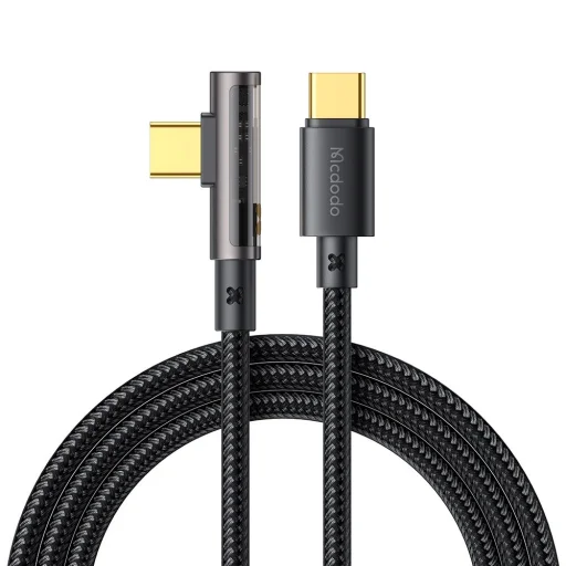 Mcdodo Data Cable (CA-3400) - USB-C - USB-C, 90 fokos kialakítás, 100W, átlátszó dizájn, 1.2m - fekete - 1