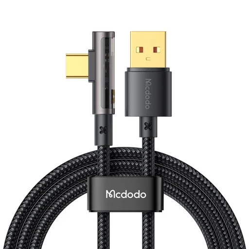 Mcdodo - Adatkábel (CA-3380) - USB-C és USB-A, 90 fokos kialakítás, 6A, átlátszó design, 1.2m - Fekete - 3