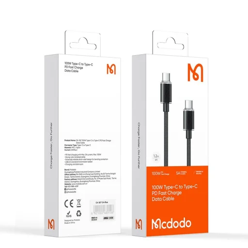 Mcdodo - Adatkábél (CA-3670) - Type-C to Type-C, Átlátszó dizájn, 100W, 1.2m - Fekete - 7