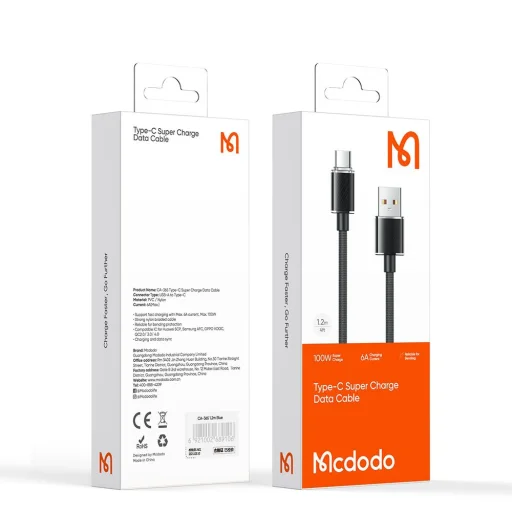 Mcdodo - Adatkábel (CA-3650) - USB-A - Type-C, Átlátszó kivitel, 100W, 1.2m - Fekete - 7