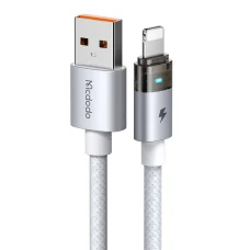 Mcdodo CA-6912 Adatkábel fehér, USB-A - Lightning, töltési fényt adó átlátszó kábel, 1.2m