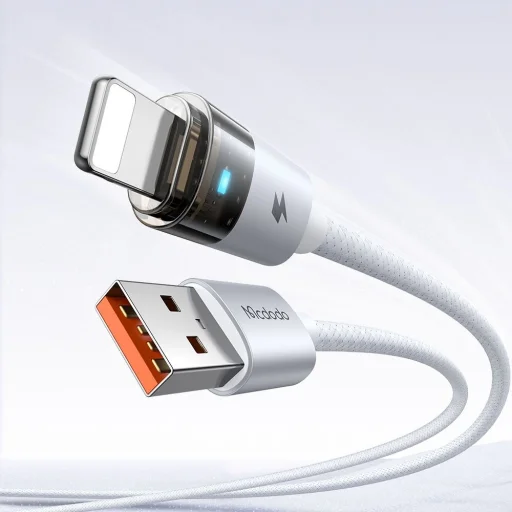 Mcdodo CA-6912 Adatkábel fehér, USB-A - Lightning, töltési fényt adó átlátszó kábel, 1.2m - 3