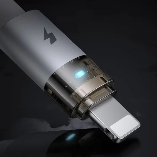 Mcdodo CA-6912 Adatkábel fehér, USB-A - Lightning, töltési fényt adó átlátszó kábel, 1.2m - 5