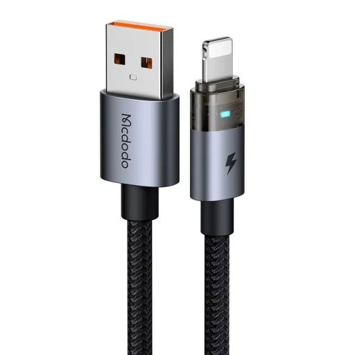 Mcdodo - USB-A to Lightning Átlátszó Kábel Töltőfénnyel, 1.2m - Fekete (CA-6910) Adatkábellel - 1