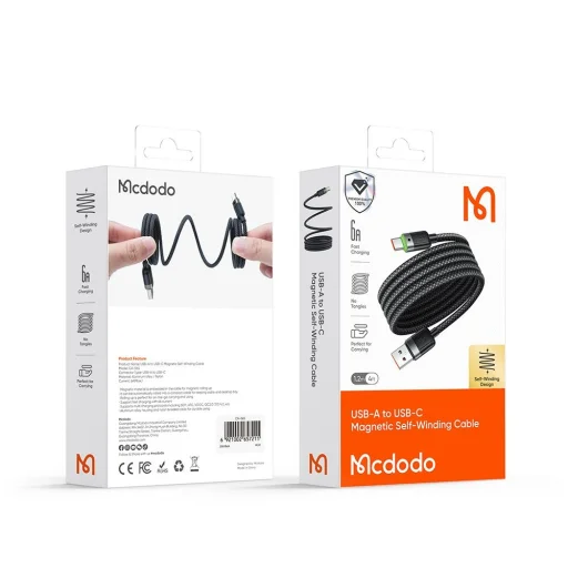 Mcdodo Data Cable Self-Winding Series (CA-5650) USB-A - USB-C, 6A, 1.2m - Fekete - 13