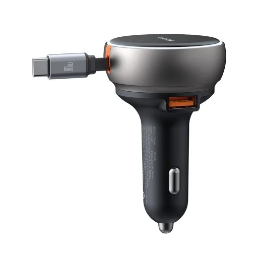 Mcdodo Autós Töltő (CC-4850) USB-C Visszahúzható Kábellel, 80W, Kettős Port, Jelzőfény Gyűrű, 80cm - Fekete - 2