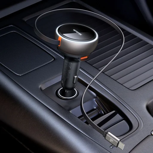 Mcdodo Autós Töltő (CC-4850) USB-C Visszahúzható Kábellel, 80W, Kettős Port, Jelzőfény Gyűrű, 80cm - Fekete - 5