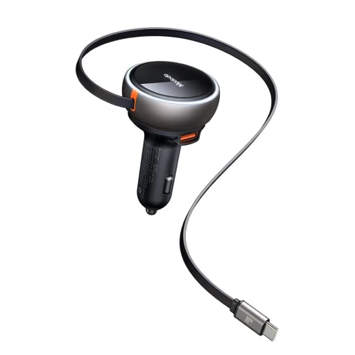 Mcdodo Autós Töltő (CC-4850) USB-C Visszahúzható Kábellel, 80W, Kettős Port, Jelzőfény Gyűrű, 80cm - Fekete - 1