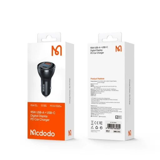 Mcdodo Autós Töltő CC-5670 Kétportos, 95W, Gyors Töltés, Intelligens LED Digitális Kijelző - Fekete - 7