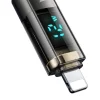 Mcdodo - Adatkábel (CA-3620) - USB-A-ról Lightning-re, 3A, Digitális kijelző, Automatikus kikapcsolás, Átlátszó kivitel, 1.2m - Fekete thumbnail