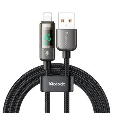 Mcdodo - Adatkábel (CA-3620) - USB-A-ról Lightning-re, 3A, Digitális kijelző, Automatikus kikapcsolás, Átlátszó kivitel, 1.2m - Fekete