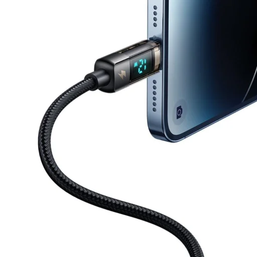 Mcdodo - Adatkábel (CA-3620) - USB-A-ról Lightning-re, 3A, Digitális kijelző, Automatikus kikapcsolás, Átlátszó kivitel, 1.2m - Fekete - 3