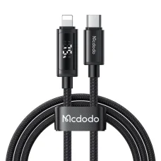 USB-C to Lightning, Dual LED Display, 36W, Gyors töltőkábel, 1.2m - Mcdodo - Fekete (CA-7990)