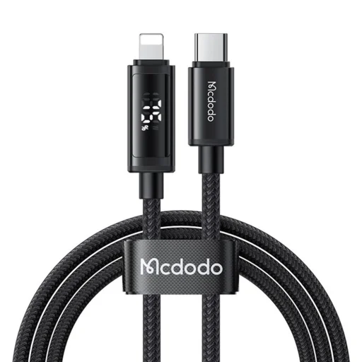 USB-C to Lightning, Dual LED Display, 36W, Gyors töltőkábel, 1.2m - Mcdodo - Fekete (CA-7990) - 1