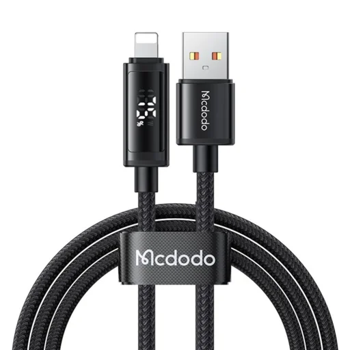 Mcdodo - Adatkábelt USB-A - Lightning, Kettős LED Kijelző, 3A, 1.2m - Fekete - 1