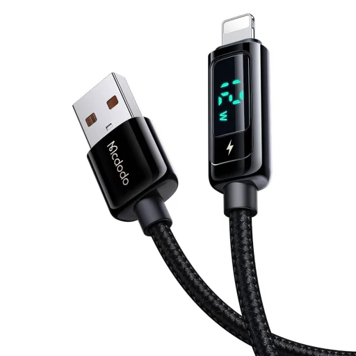 Mcdodo USB-A - Lightning adatkábel (CA-9940), 3A, digitális kijelző, 1.2m - Fekete - 3