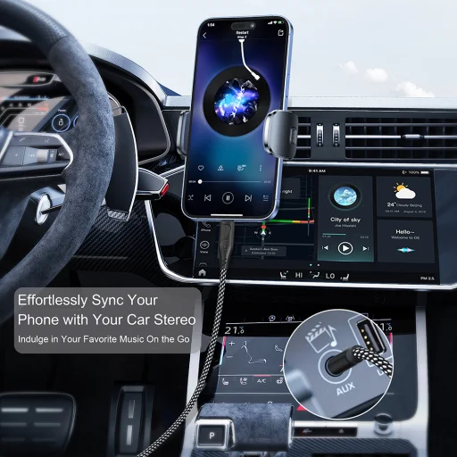 Audio Cable Adapter Lito LA02 - Lightning to Jack 3.5mm, Nulla Jelveszteséggel, Nylon fonatos, 1m - Fekete - 6