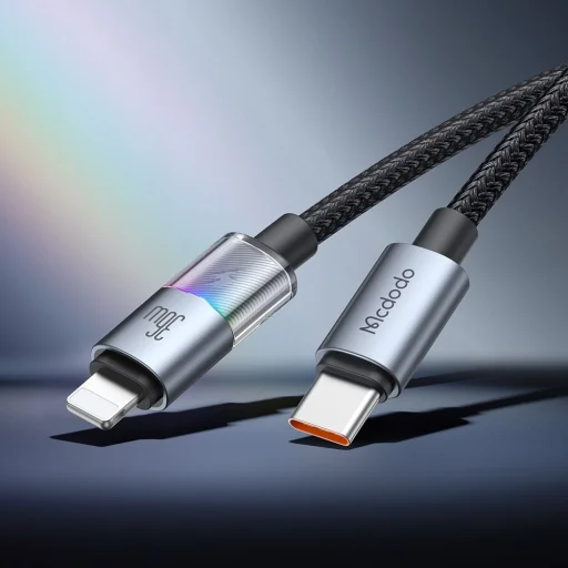 USB-C to Lightning Mcdodo - Data Cable (CA-8190) - hét színes LED világítással, 36W, 3A, 1.2m - Fekete - 5