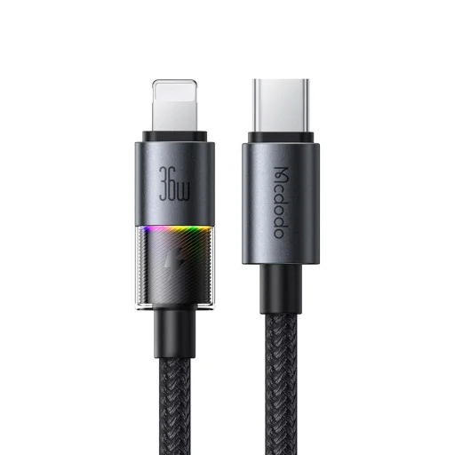 USB-C to Lightning Mcdodo - Data Cable (CA-8190) - hét színes LED világítással, 36W, 3A, 1.2m - Fekete - 1