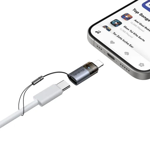 OTG Adapter Mcdodo (OT-7630) - USB-C Lightning átalakító, Alumínium ötvözet, Töltés és adat szinkronizálás, 36W, Kék fény, Lánc - Fekete - 2