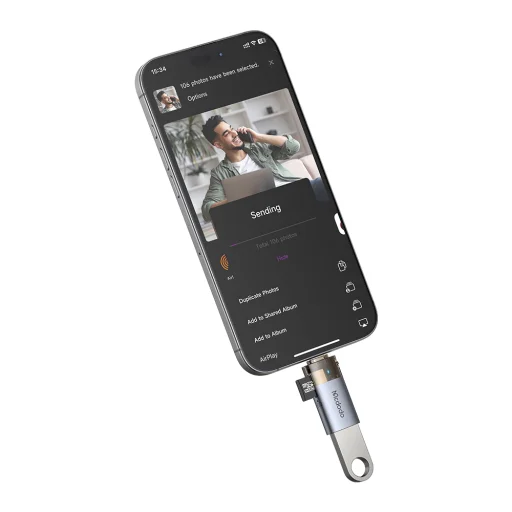 OTG Adapter (OT-7850) Mcdodo - USB-ről Lightningra átalakító, TF kártyaolvasóval, gyors adatátvitel, 480Mbps, LED, nyakpánt - Fekete - 4