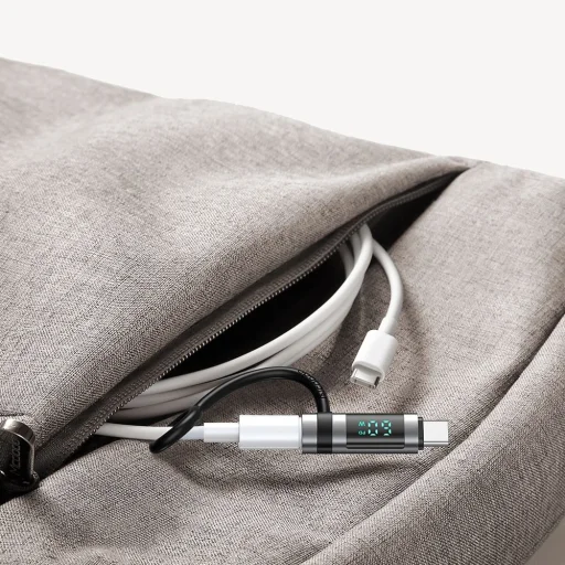 Adapter Mcdodo OT-0180 szilikon akasztóval, alumínium ötvözetből, Lightning USB-C-re, 60W, HD LED kijelző - Fekete - 5