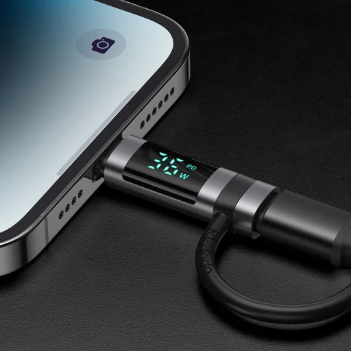 Adapter (OT-2610) Mcdodo - Szilikon akasztóval, Alumínium ötvözet, USB-C to Lightning 36W, HD LED kijelző - Fekete - 6