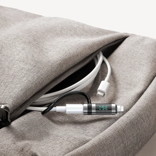 Adapter (OT-2610) Mcdodo - Szilikon akasztóval, Alumínium ötvözet, USB-C to Lightning 36W, HD LED kijelző - Fekete - 7