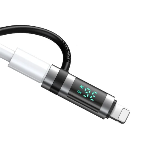 Adapter (OT-2610) Mcdodo - Szilikon akasztóval, Alumínium ötvözet, USB-C to Lightning 36W, HD LED kijelző - Fekete - 2