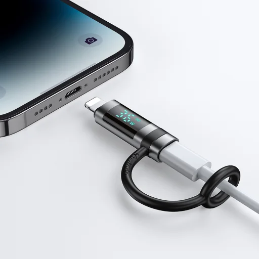 Adapter (OT-2610) Mcdodo - Szilikon akasztóval, Alumínium ötvözet, USB-C to Lightning 36W, HD LED kijelző - Fekete - 4