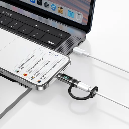 Adapter (OT-2610) Mcdodo - Szilikon akasztóval, Alumínium ötvözet, USB-C to Lightning 36W, HD LED kijelző - Fekete - 5