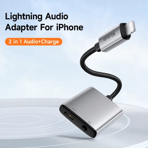 Mcdodo Audio Adapter Wales Series (CA-5540) - Lightning to Lightning, DC 3.5mm, Alumínium ötvözet, Nylon, 5V/2A, 12.5cm - Szürke - 2