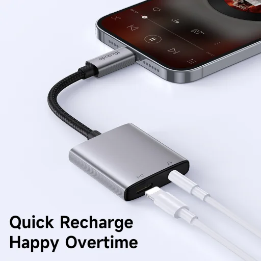 Mcdodo Audio Adapter Wales Series (CA-5540) - Lightning to Lightning, DC 3.5mm, Alumínium ötvözet, Nylon, 5V/2A, 12.5cm - Szürke - 4