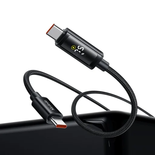 USB-C - USB-C Fekete Mcdodo Data Cable (CA-8000), Dupla LED Kijelzővel, 100W, Gyors Töltés, 1.2m - 3