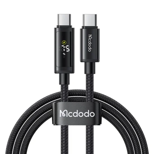 USB-C - USB-C Fekete Mcdodo Data Cable (CA-8000), Dupla LED Kijelzővel, 100W, Gyors Töltés, 1.2m - 1