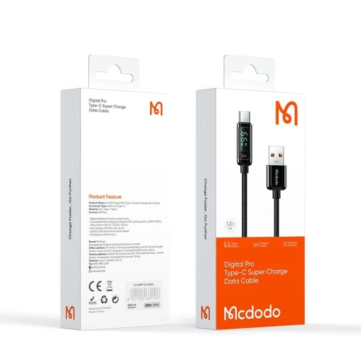 Data Cable Mcdodo (CA-8690), USB-A - USB-C, 6A, Digitális Kijelző, 1.2m - Fekete - 7