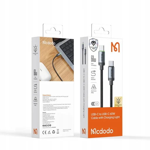 Mcdodo USB-C to USB-C Nylon Fonott Alumínium Ötvözet PD60W 1m Fekete Adatkábel (CA-4410) - 7