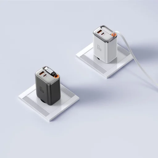 Mcdodo - FreeGo Series (CH-4103) Fali Töltő - Beépített USB-C Visszahúzható Kábel, USB-A/C, 67W, Digitális Kijelző, 65cm - Fehér - 6