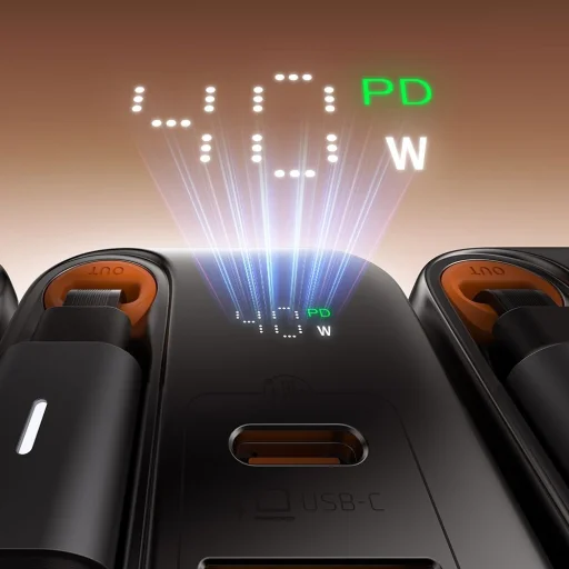 Mcdodo - Fali Töltő FreeGo Series (CH-4281) - Beépített USB-C Visszahúzható Kábel, USB-A/C, 40W, Digitális Kijelző, 65cm - Fekete - 6